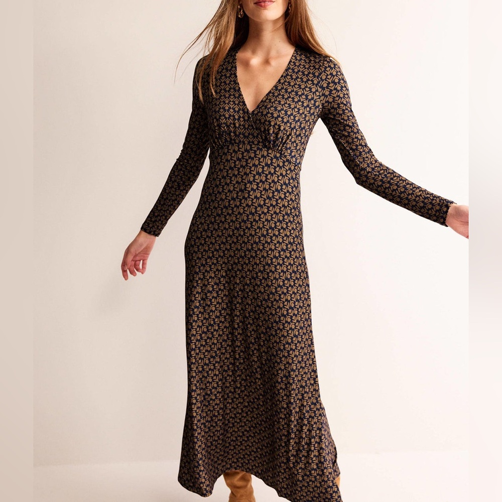 Boden Navy and Brown Floral Maxi Dress, Size 6